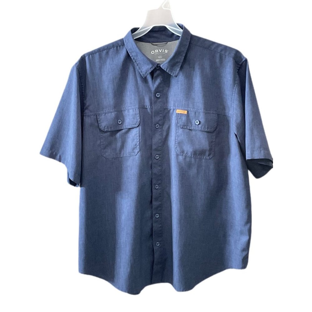 Orvis Men's Navy Blue Short Sleeve Button Down Shirt 1270940 Size XXL